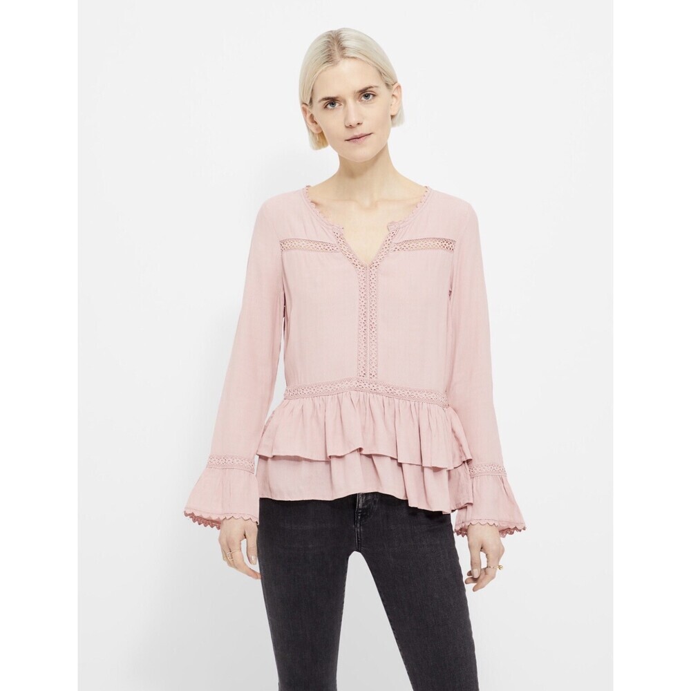 Cream Kalan Bell Ruffle Sleeve Bohemian Blouse Top Rose Size 36 $118